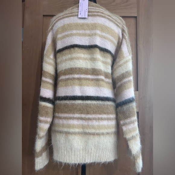 Tan and Cream Crew Neck Striped Sweater - Picture 2 of 5